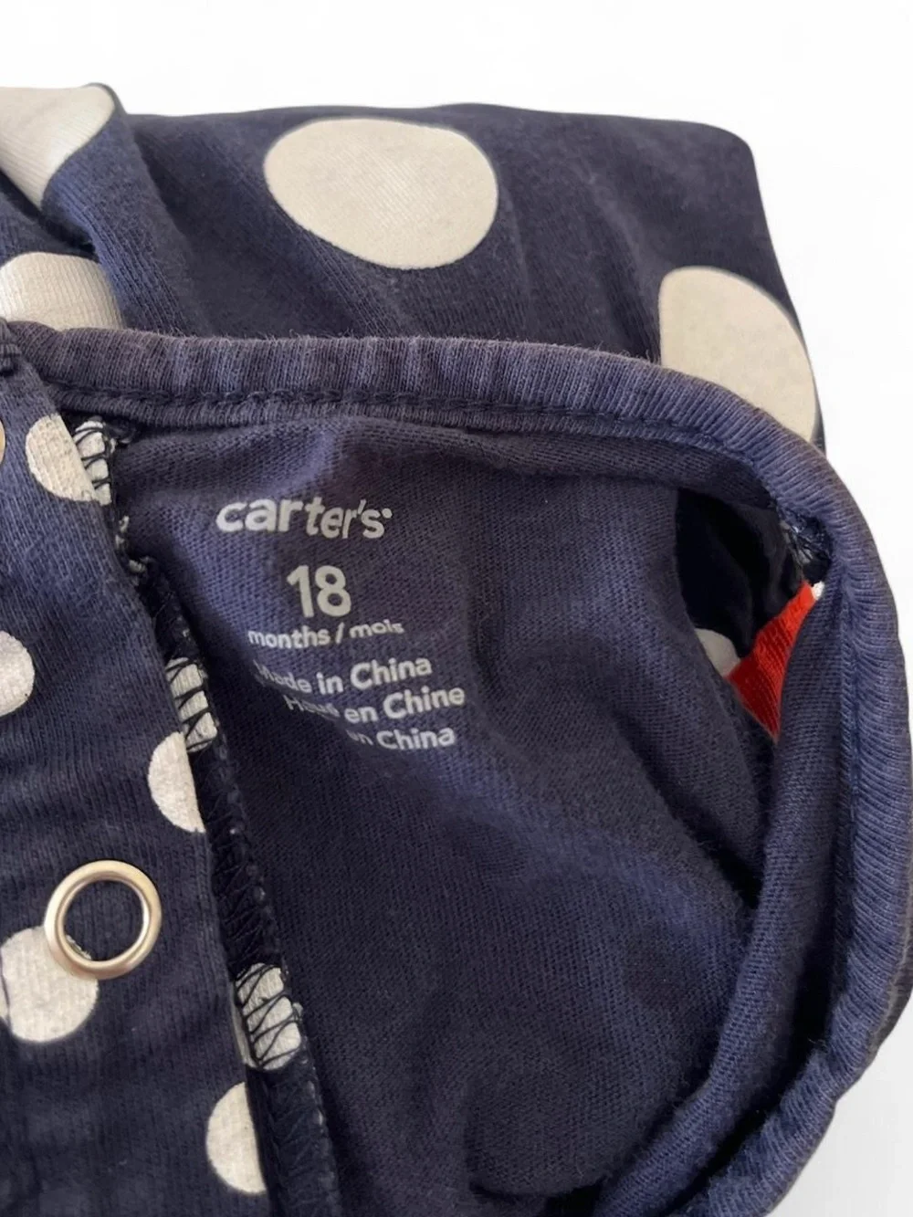 18M Bubble Romper Sunsuit Carters Girls Navy Blue White Polka Dot Red Sash Bow